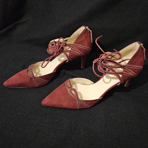 Nine West Burgundy Mayeff Ankle Tie Pump - Size 9M - Picture 3 of 10